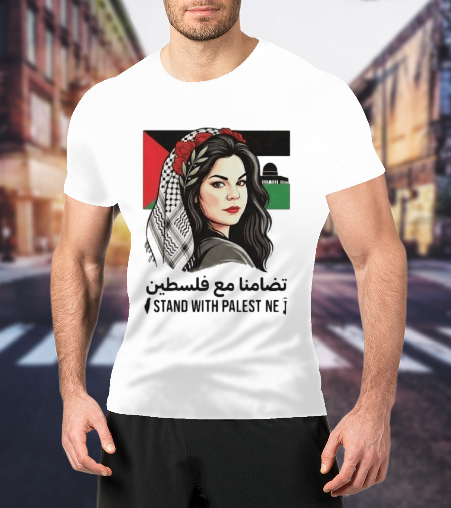 Stand With Palestine Women تضامنًا مع فلسطين Iconic Figure With Traditional Scarf And Flag T-Shirt