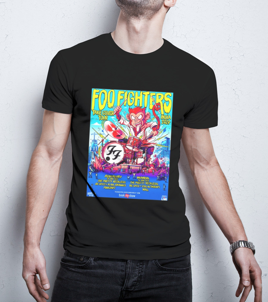 Foo Fighters Take Cover Tour India 2027 Bengaluru Mumbai The Pretty Reckless Die Spitz Alain Johannes Punkshit Still In Therapy Mali January 29 31 T-Shirt