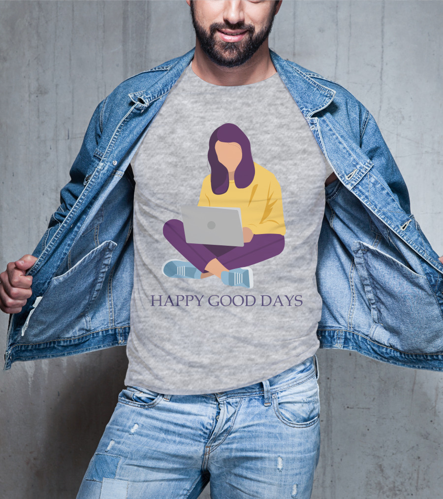HAPPY GOOD DAYS Laptop Sitting Woman T-Shirt