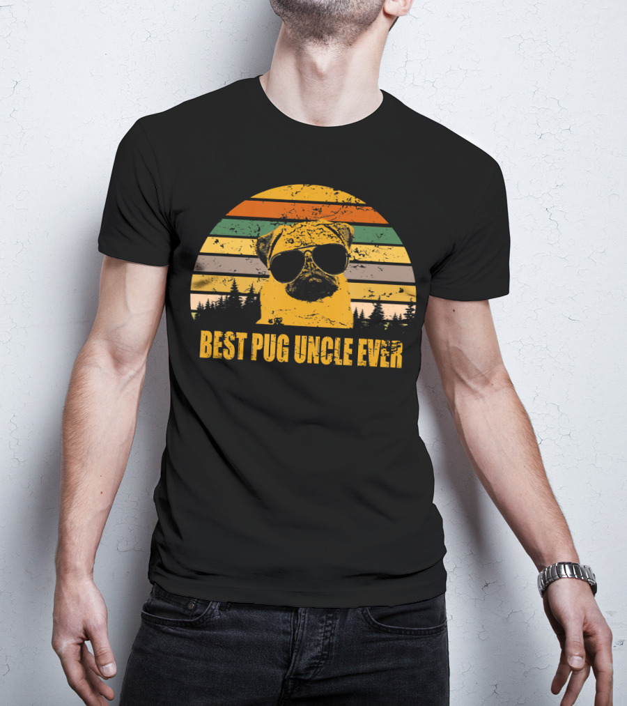 Best Pug Uncle Ever Vintage Retro Pug With Sunglasses T-Shirt