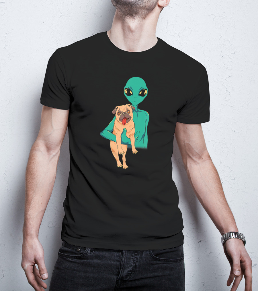 Funny Pug Alien Trippy Dog With Green Extraterrestrial T-Shirt