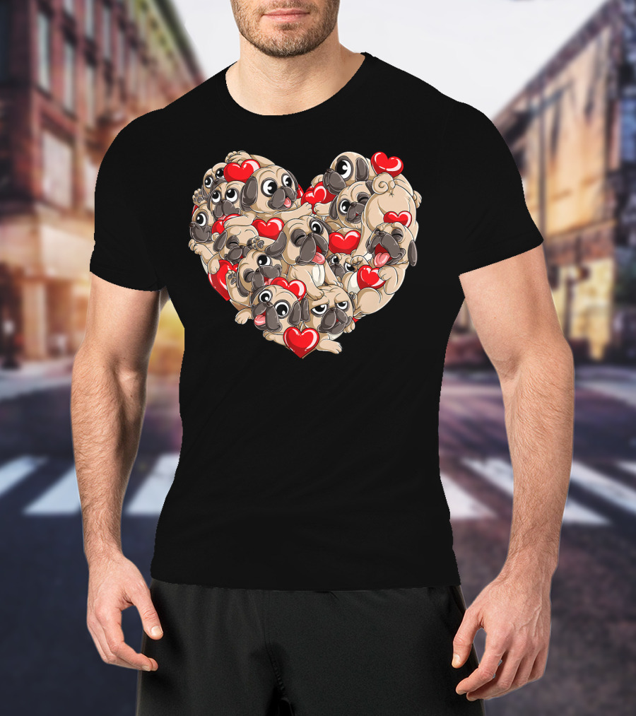 Pug Heart Valentines Day Dog Lover Boys Men Love T-Shirt
