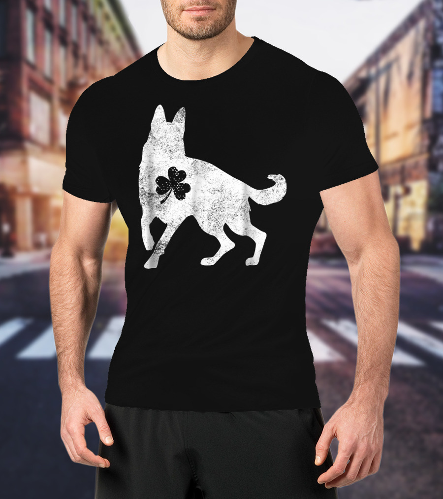 German Shepherd Silhouette Irish Clover St Patrick's Day Dog T-Shirt