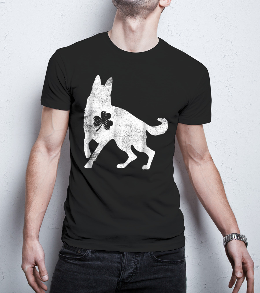 German Shepherd Silhouette Irish Clover St Patrick's Day Dog T-Shirt