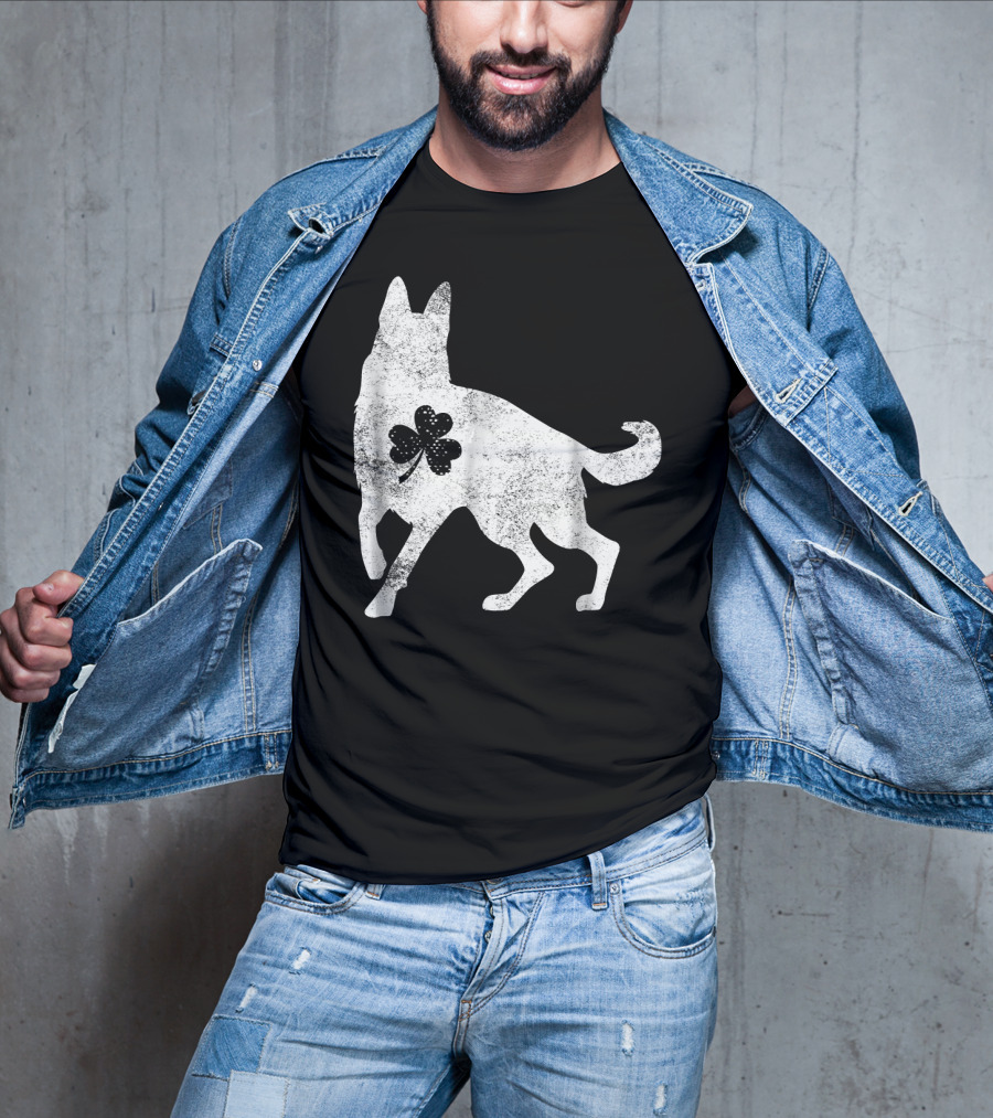 German Shepherd Silhouette Irish Clover St Patrick's Day Dog T-Shirt