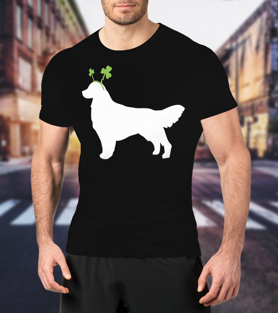 Golden Retriever Shamrock Antlers St Patricks Day Dog T-Shirt