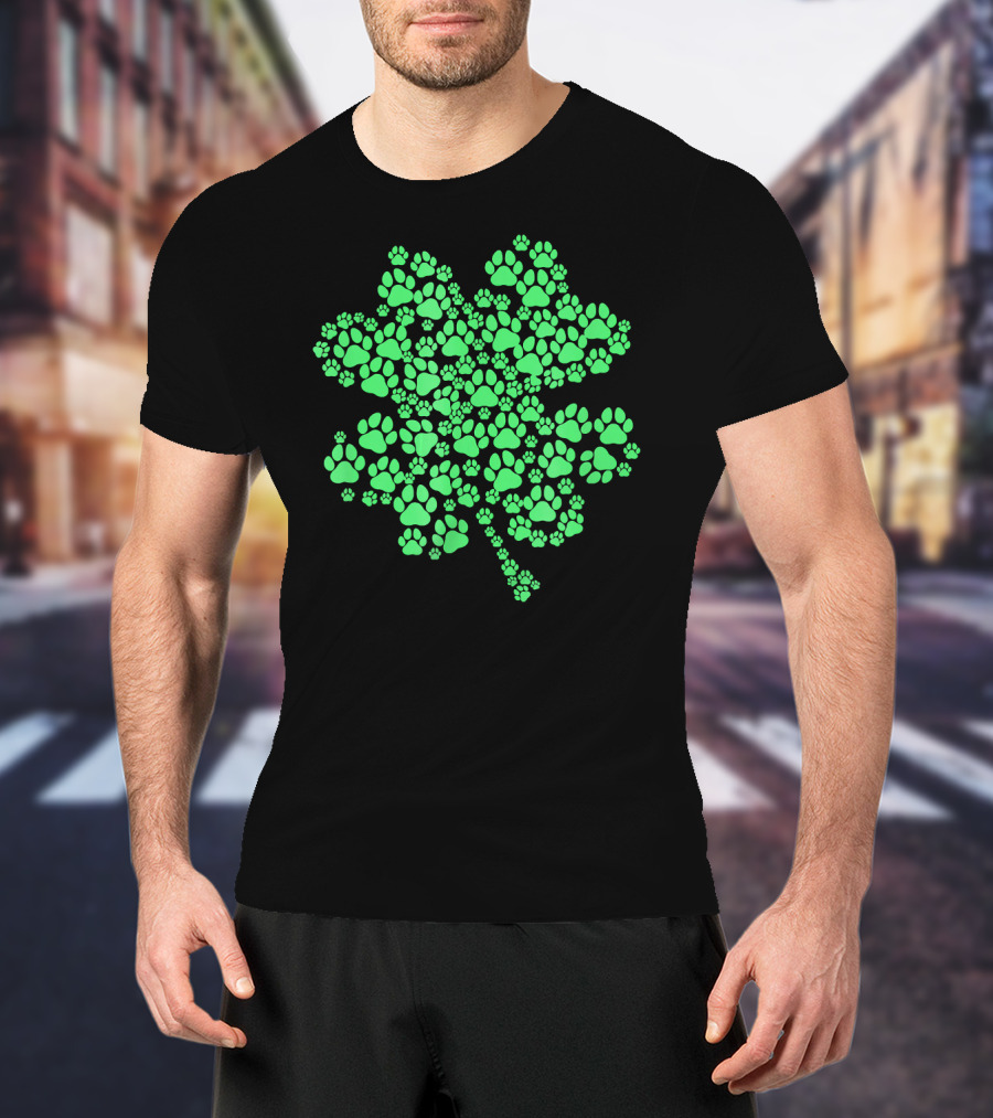 Lucky Clover Paw Dog Puppy St. Patrick's Day Shamrock Paws T-Shirt