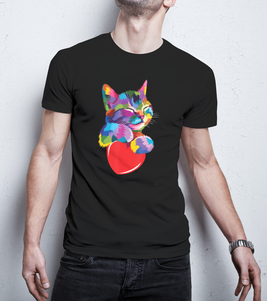 Colorful Cute Kitty For Kitten Lovers Adoption With Heart T-Shirt