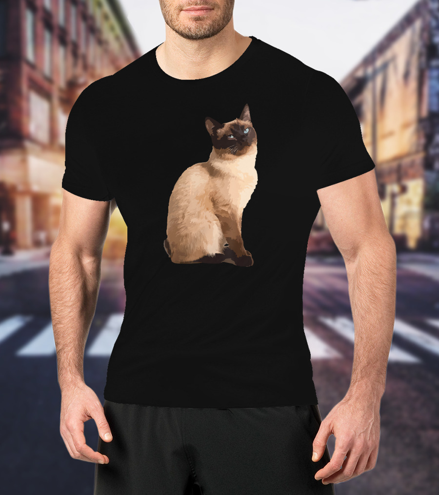 Siamese Cat Cute Siamese Cat Sitting Brown Fur Blue Eyes T-Shirt