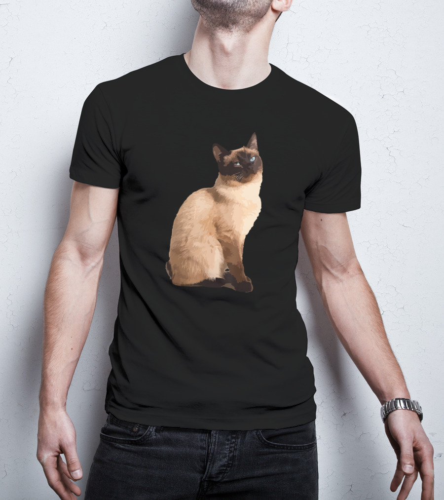 Siamese Cat Cute Siamese Cat Sitting Brown Fur Blue Eyes T-Shirt