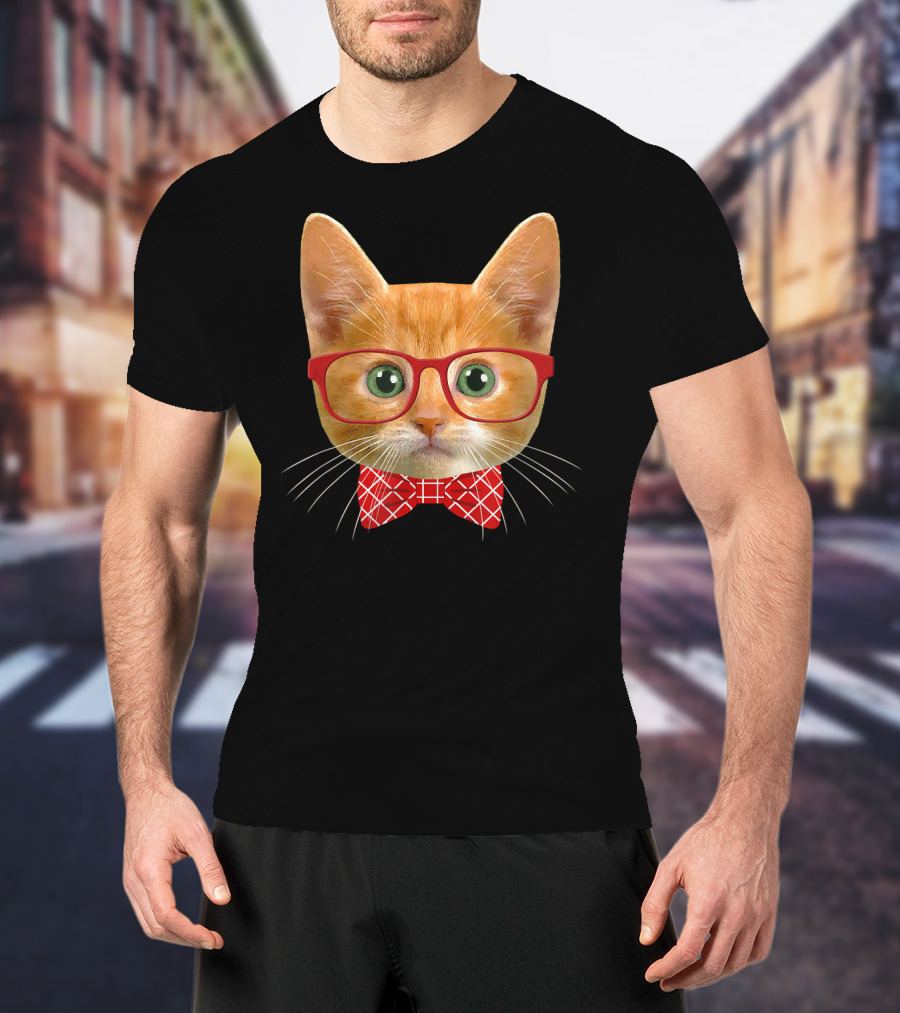 Tabby Cat Lover Orange Hipster Glasses Kitty Mama T-Shirt