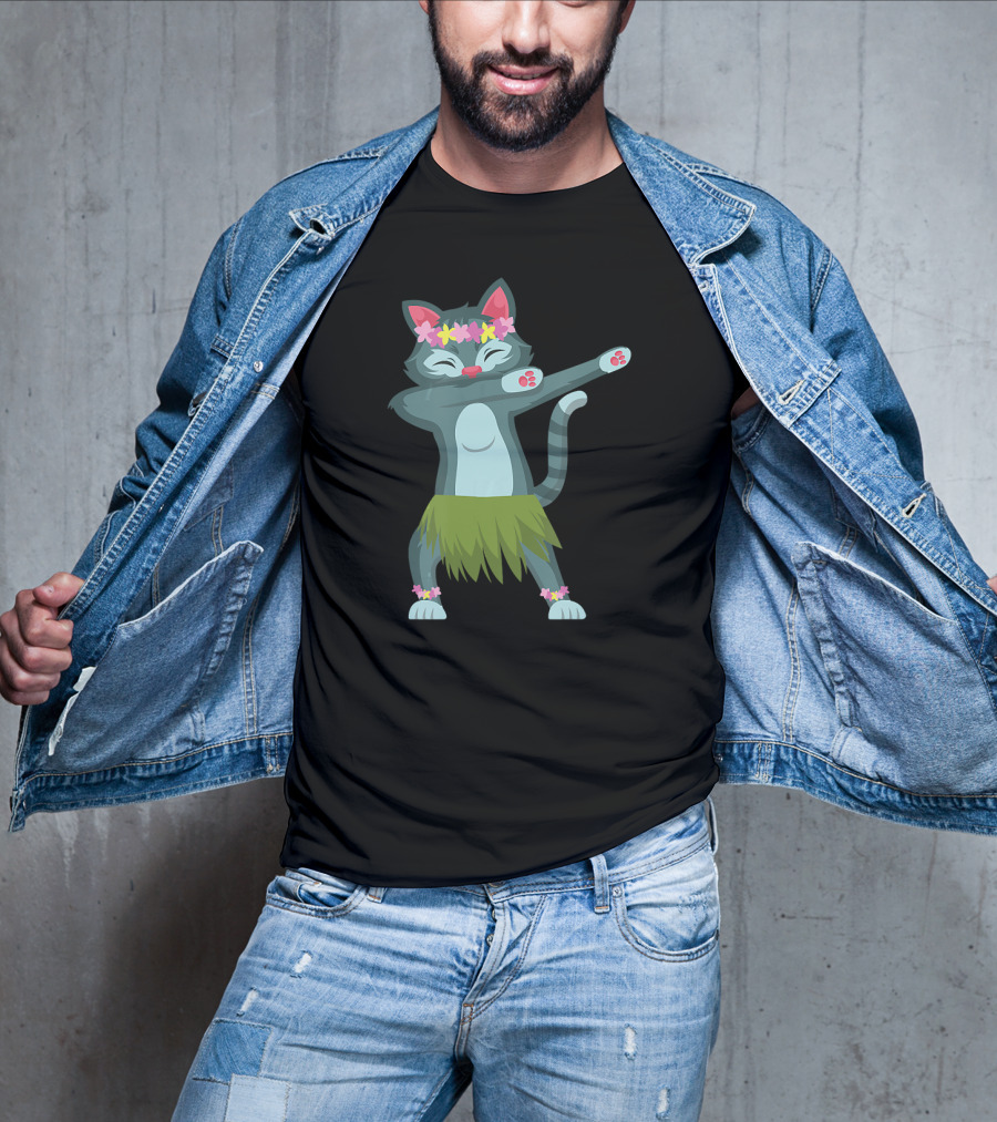 Aloha Cat Hawaiian Dance Mele Kalikimaka Hula Kitty With Floral Crown And Grass Skirt T-Shirt