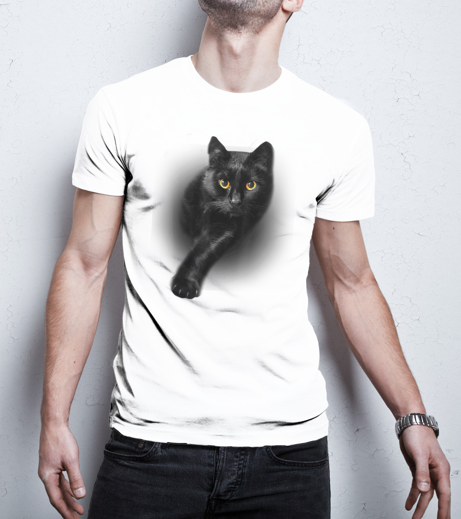 Black Cat Yellow Eyes Cats Iconic Feline Expression T-Shirt