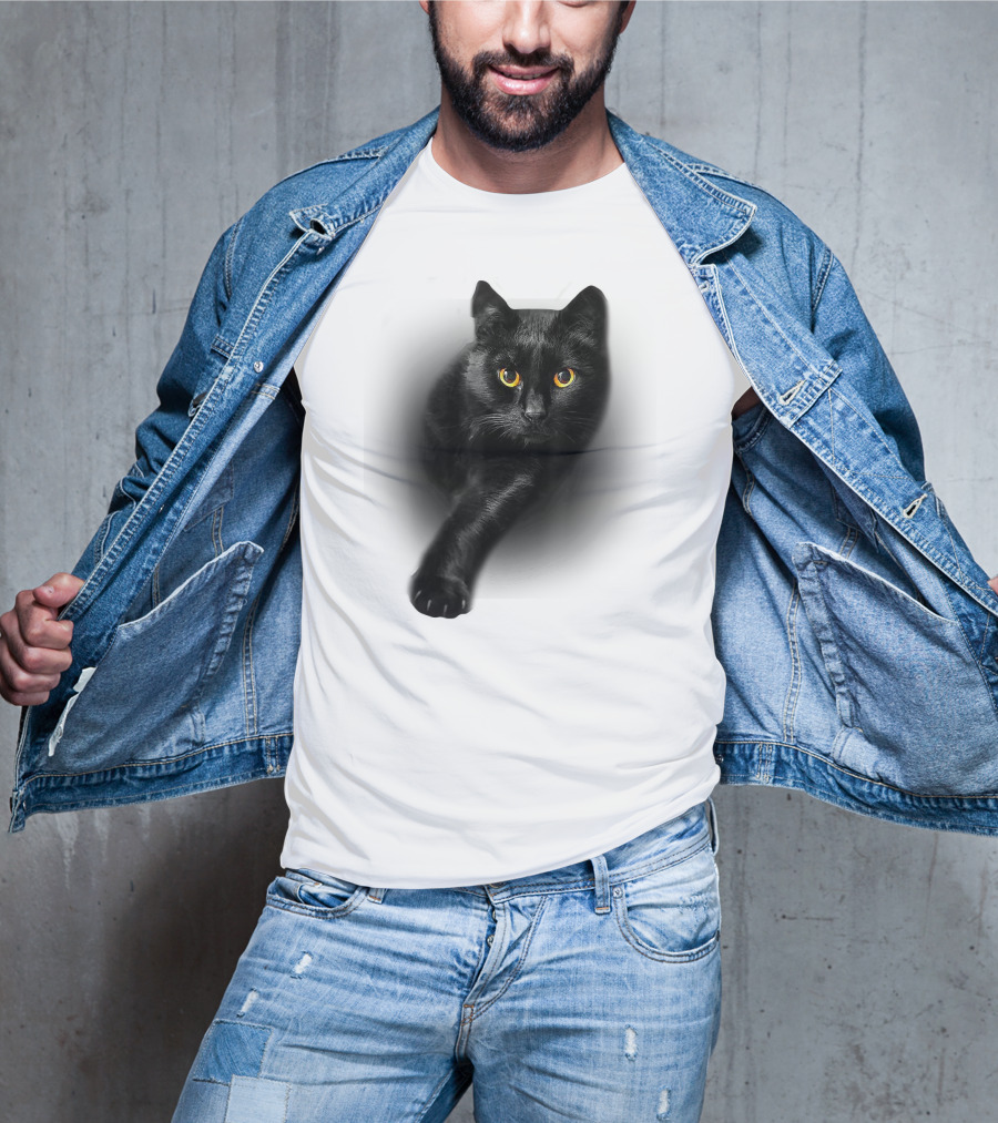 Black Cat Yellow Eyes Cats Iconic Feline Expression T-Shirt