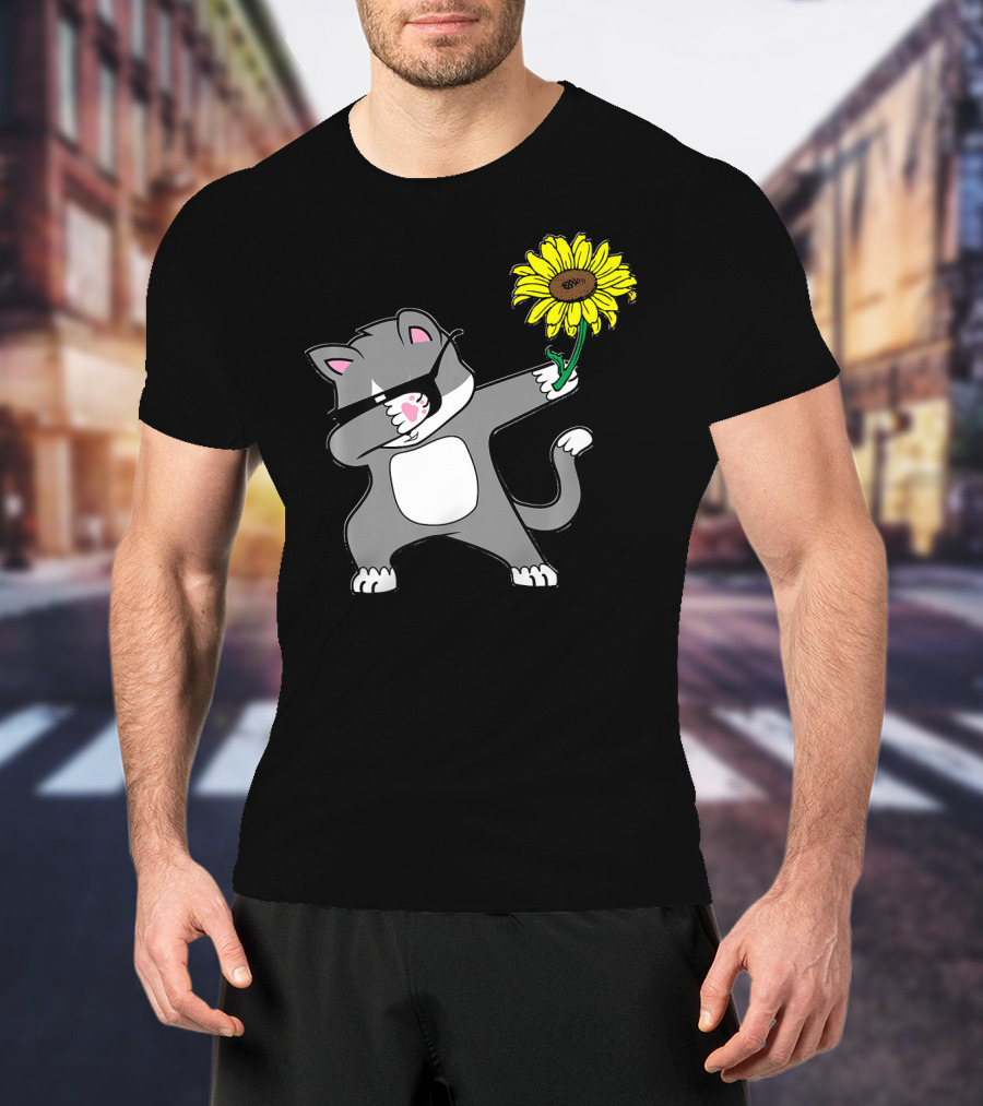 Dabbing Kitty Cat Sunflower Autism Awareness Iconic Symbols T-Shirt