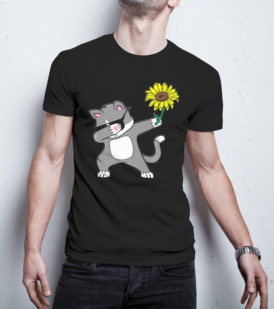 Dabbing Kitty Cat Sunflower Autism Awareness Iconic Symbols T-Shirt