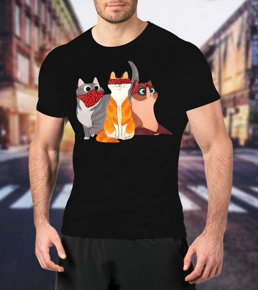Polka Dot Bandana-Wearing Funny Cats Trio For Lovers T-Shirt