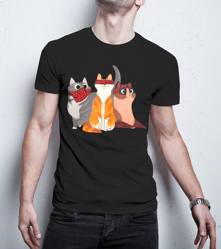 Polka Dot Bandana-Wearing Funny Cats Trio For Lovers T-Shirt