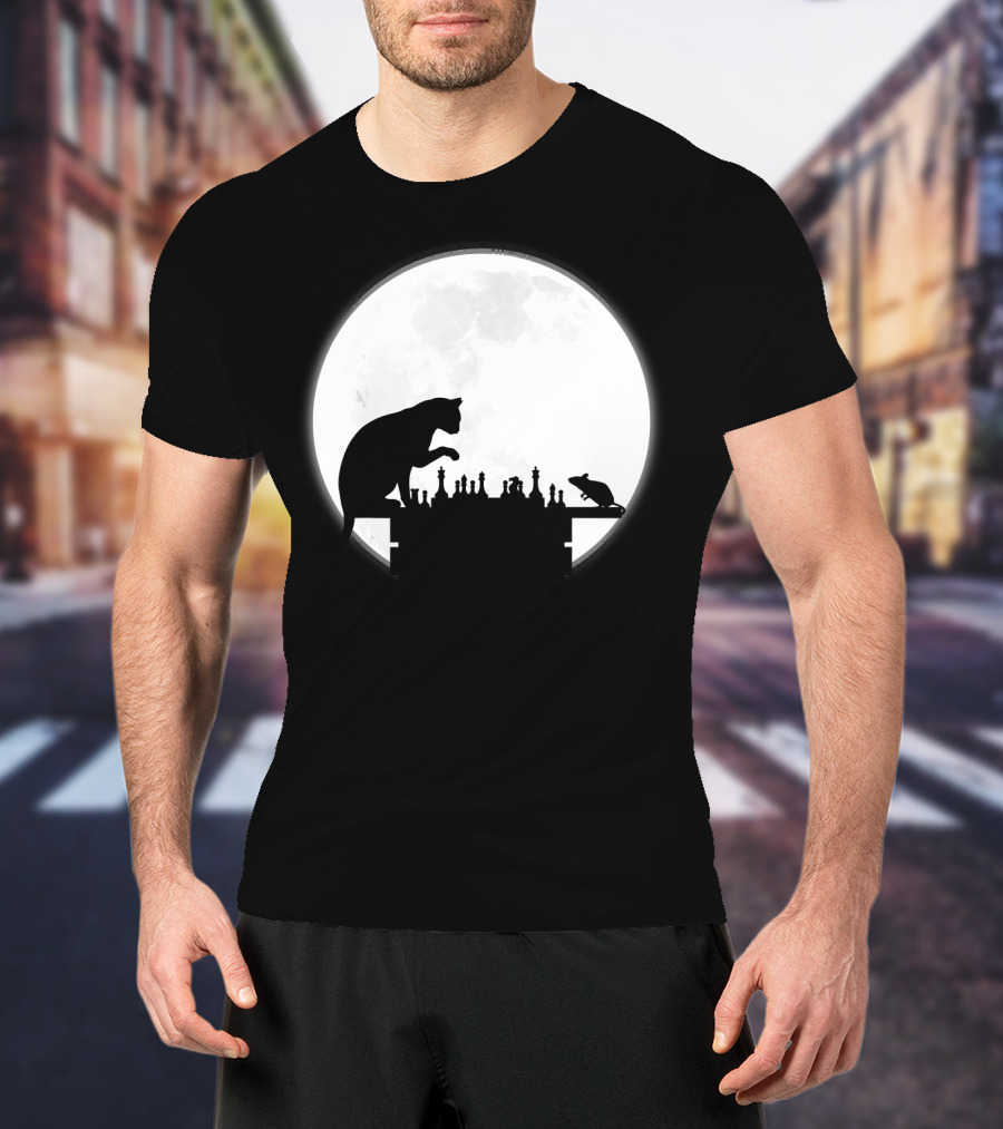 The Chess Match Of Cat And Mouse Under The Full Moon T-Shirt