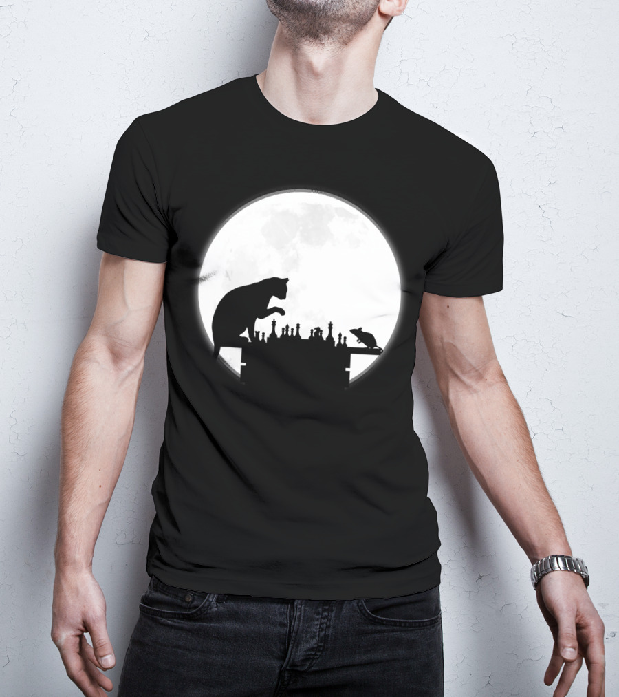 The Chess Match Of Cat And Mouse Under The Full Moon T-Shirt