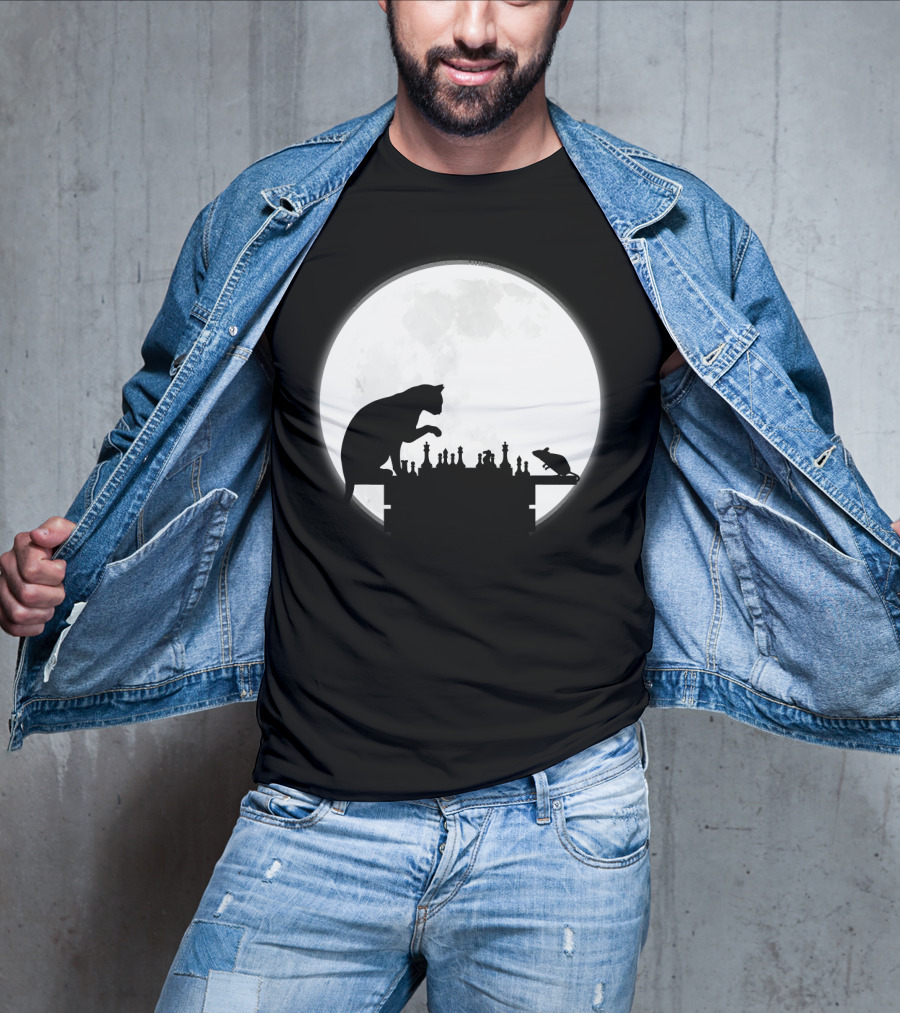 The Chess Match Of Cat And Mouse Under The Full Moon T-Shirt