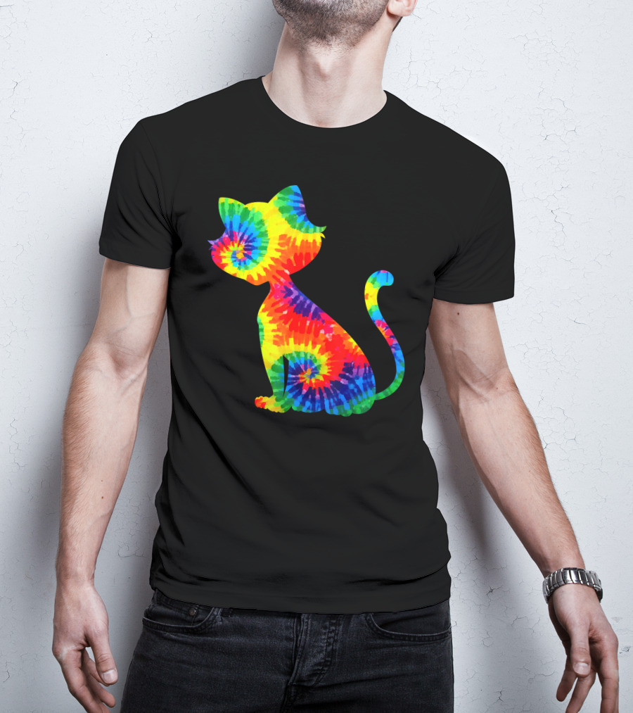Tie Dye Colorful Kitten Cat Spiral T-Shirt