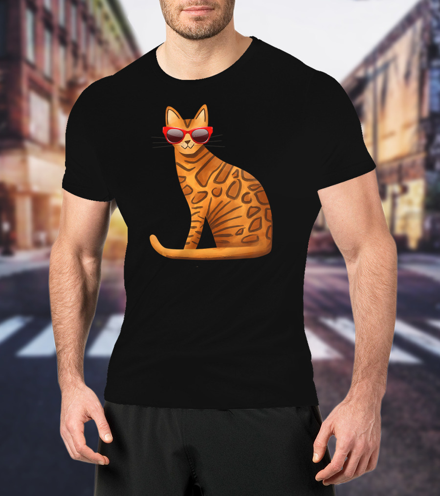Best Cool Bengal Cat With Red Sunglasses For Summer T-Shirt