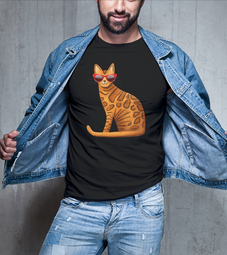 Best Cool Bengal Cat With Red Sunglasses For Summer T-Shirt