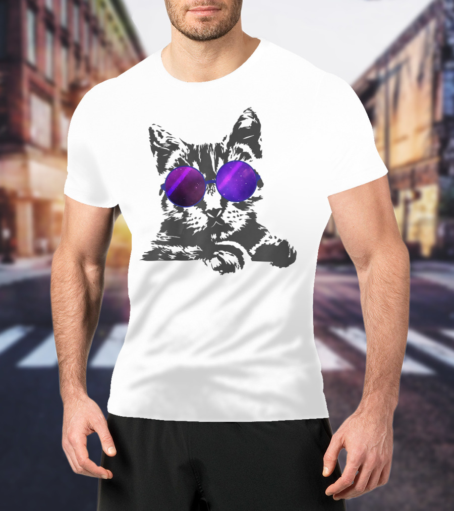 Cool Cat With Cosmic Round Sunglasses For Cat Lover T-Shirt