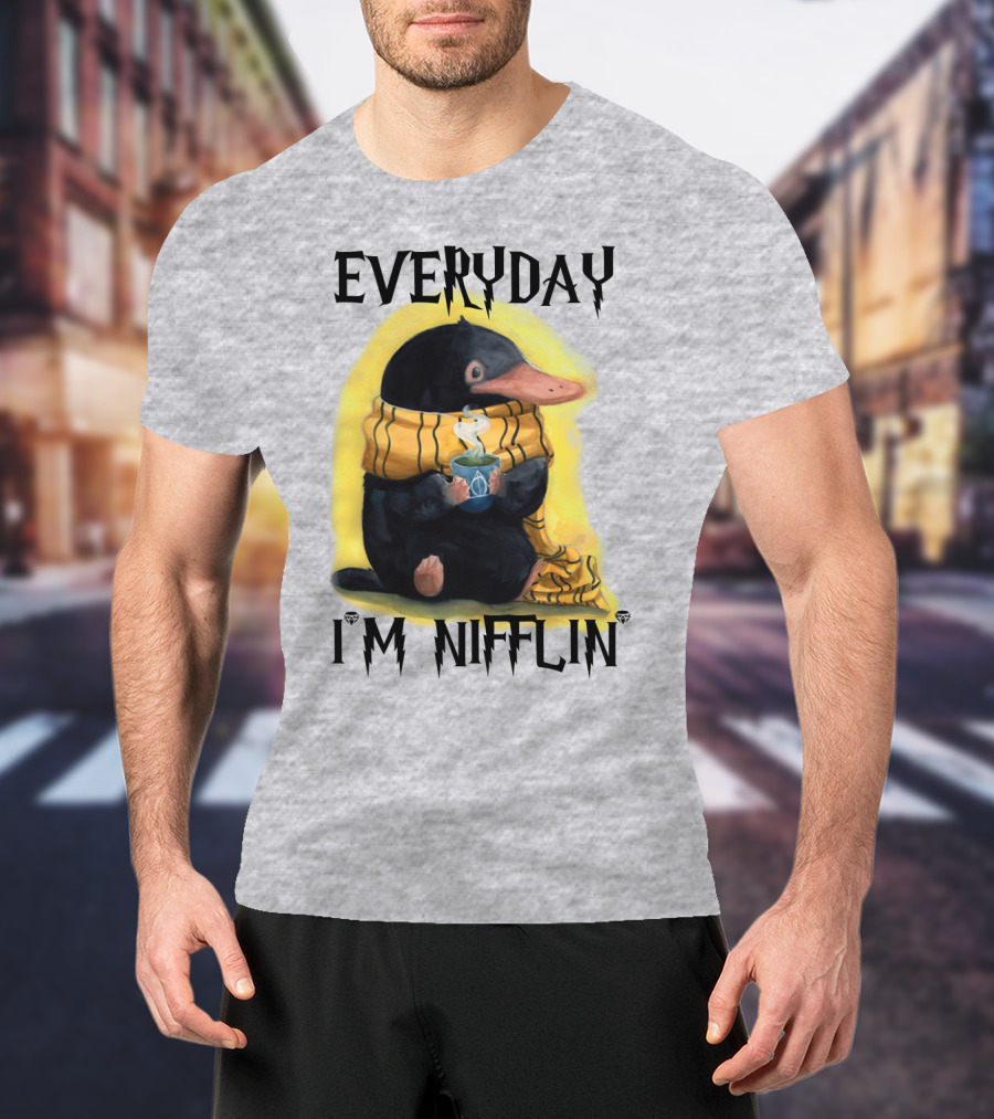Everyday I'm Nifflin' Magical Creature With Scarf And Tea Cup T-Shirt