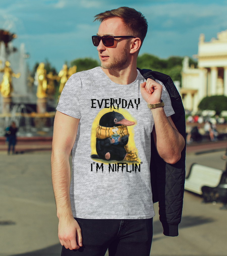 Everyday I'm Nifflin' Magical Creature With Scarf And Tea Cup T-Shirt