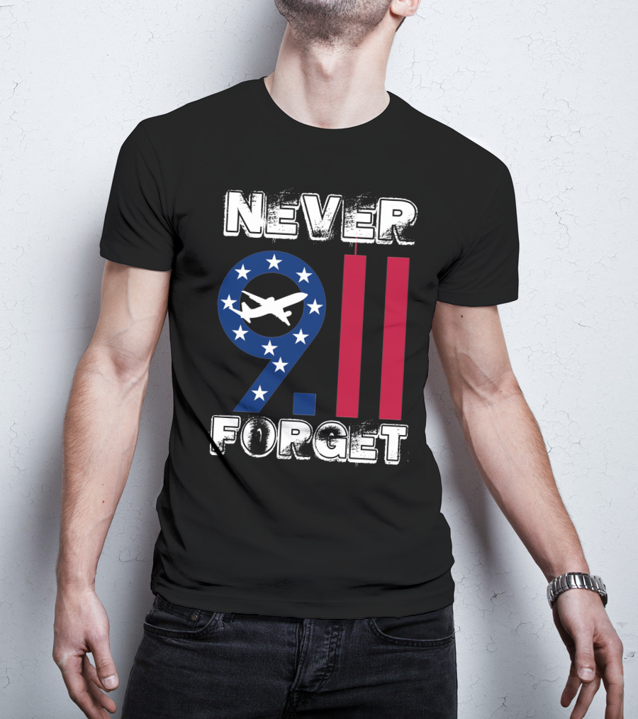 911 Never Forget 9.11 Memorial Remembrance With Stars And Airplane T-Shirt