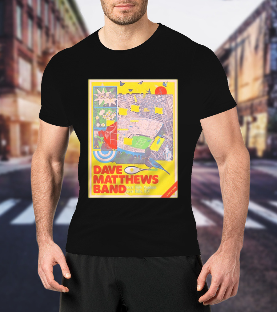 Dave Matthews Band Forest Hills NY 2026 Stadium June 10 Art Collage Stadium Map And Bird T-Shirt