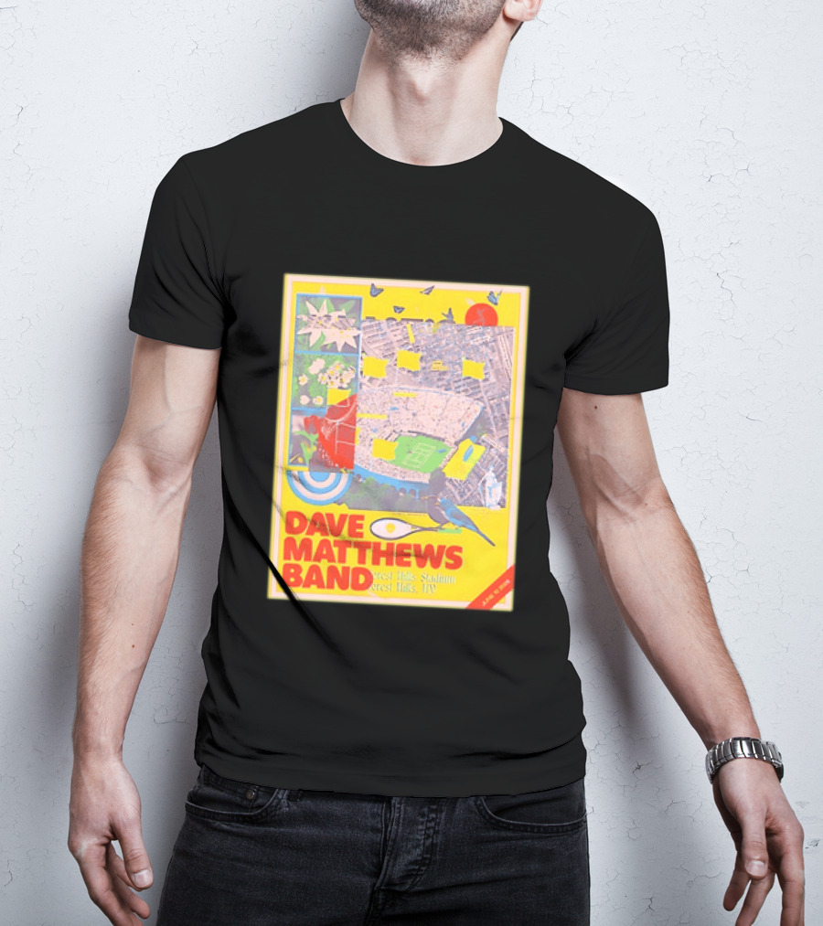 Dave Matthews Band Forest Hills NY 2026 Stadium June 10 Art Collage Stadium Map And Bird T-Shirt