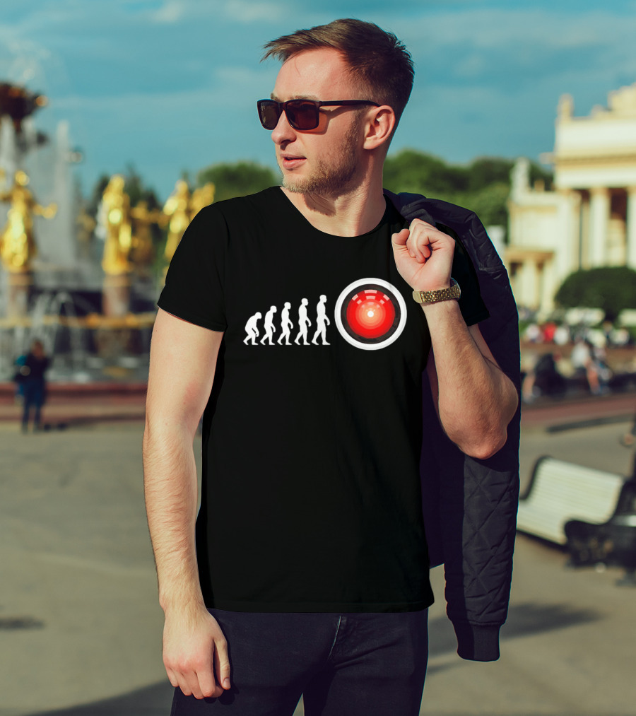 Human Evolution To HAL 9000 AI 2001 Space Odyssey Humor T-Shirt