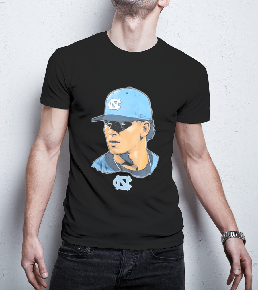 UNC Tar Heels Baseball Portrait Comic Style Navy Blue Cap T-Shirt