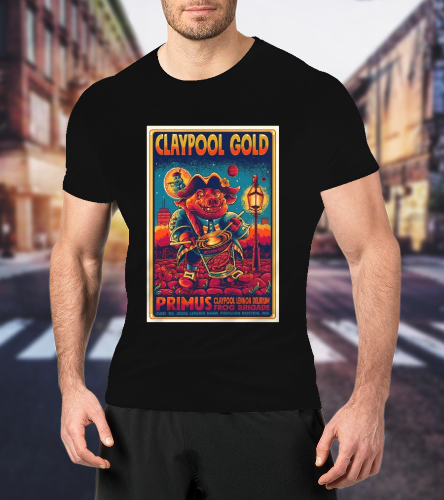 Claypool Gold Primus Frog Brigade June 10 2026 Leader Bank Pavilion Boston MA T-Shirt
