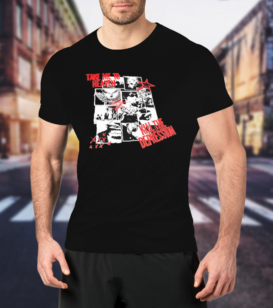 Take Me To Heaven Kill The Depression Kurt Cobain Nirvana Punk Rock Concert Collage T-Shirt