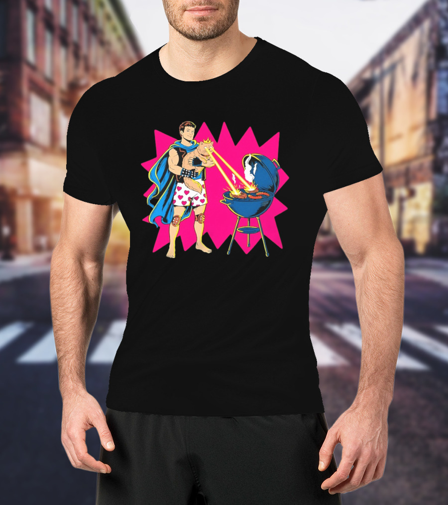 Superhero Cape Heart Shorts Laser Cat BBQ In Action T-Shirt