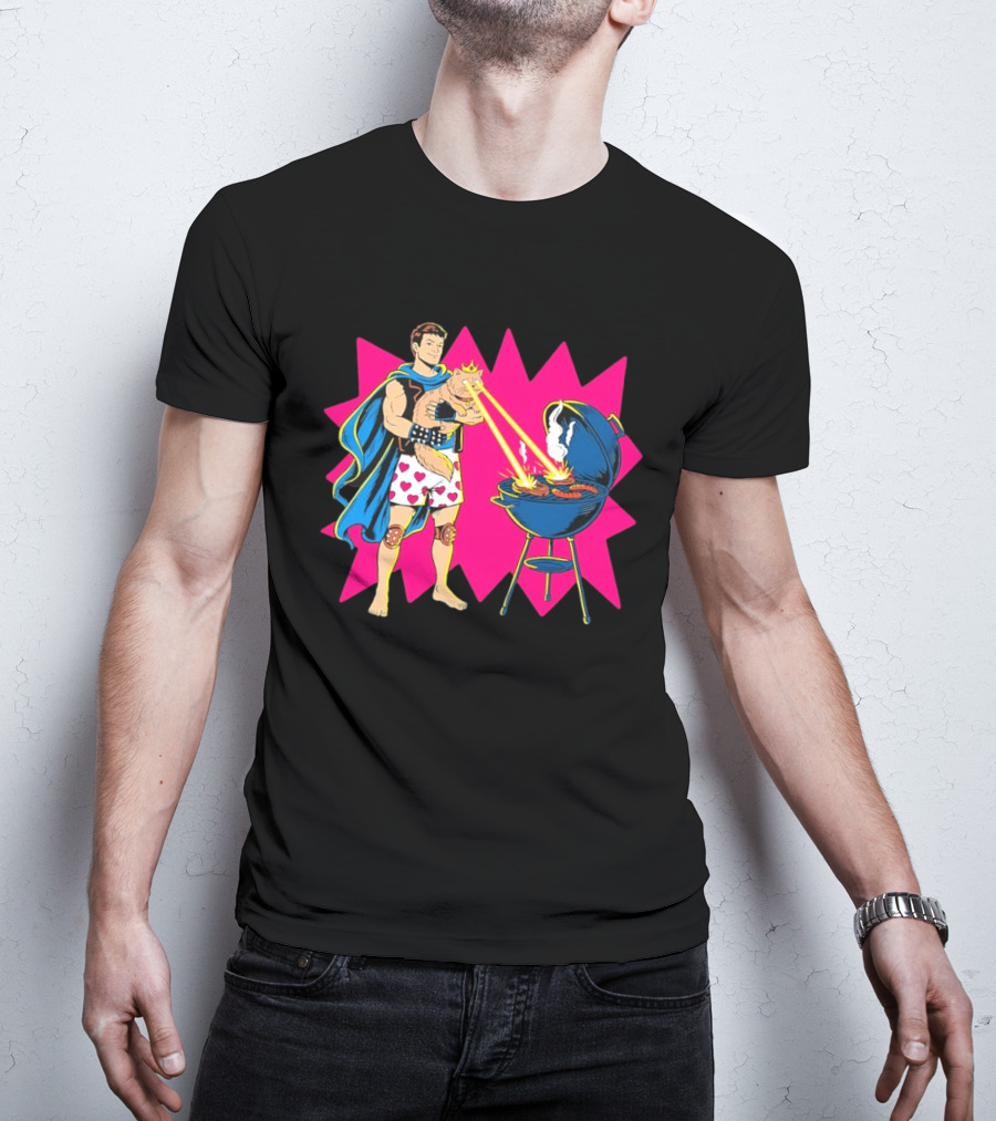 Superhero Cape Heart Shorts Laser Cat BBQ In Action T-Shirt