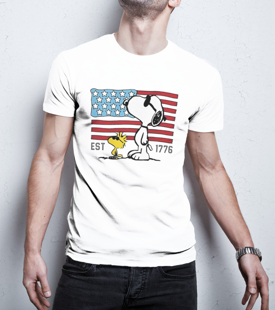 America 250th Anniversary 1776 Snoopy Woodstock With Stars And Stripes T-Shirt