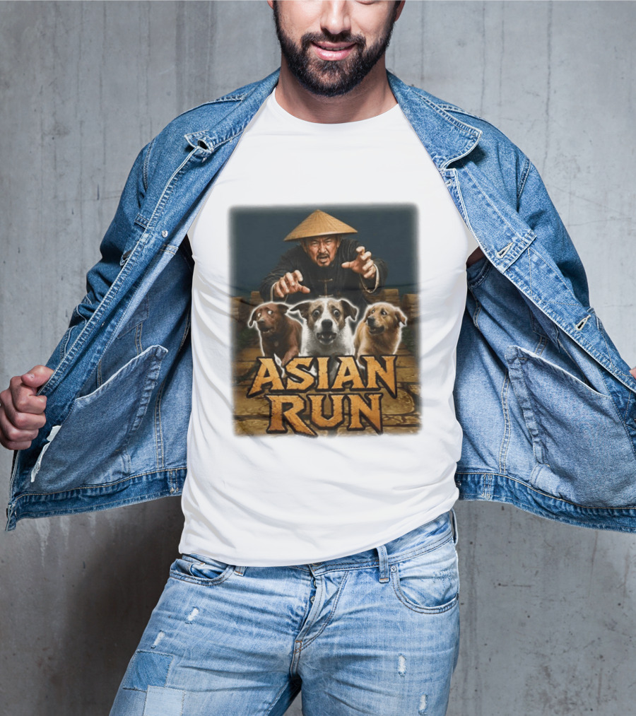 Asian Run Dogs With Traditional Hat Man T-Shirt
