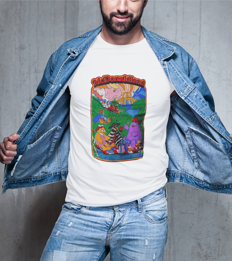 McDonaldland Hamburglar Grimace Birdie Picnic Train Scene T-Shirt