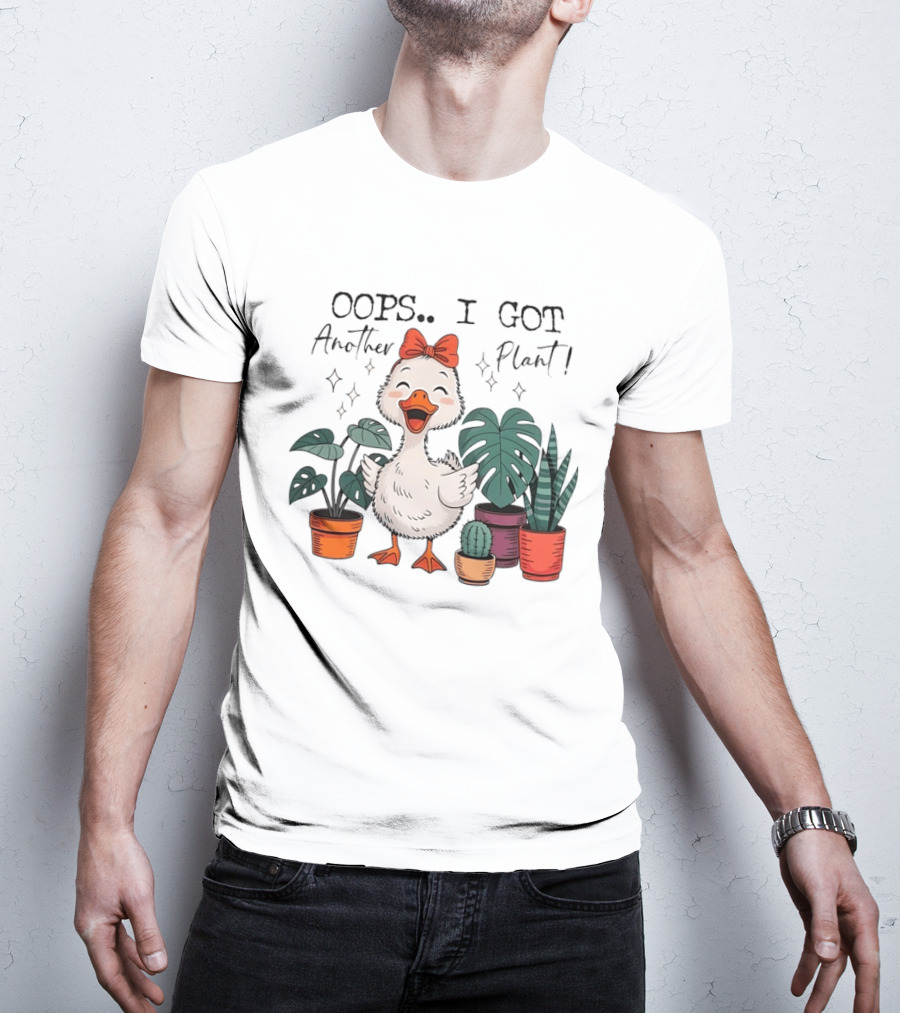 Oops I Got Another Plant Cartoon Duck Cute Bow Houseplants T-Shirt