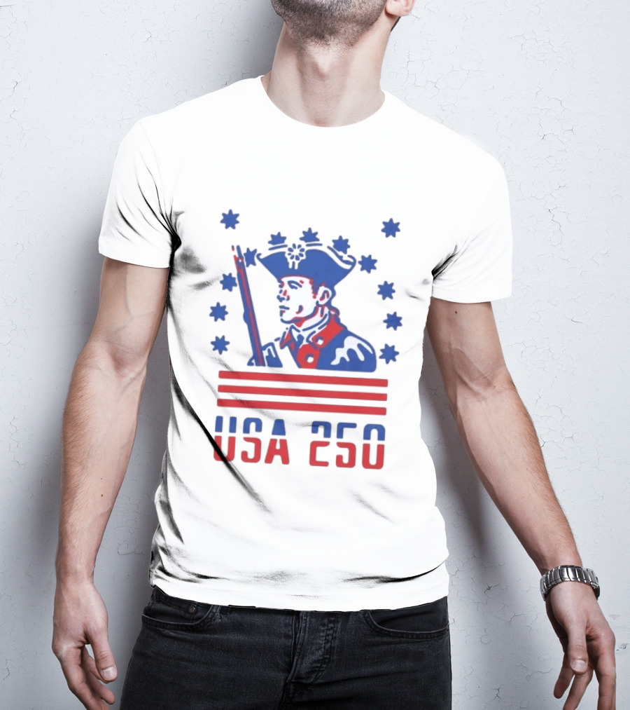 USA 250 Patriot America 250th Anniversary Revolutionary Soldier Stars Stripes T-Shirt
