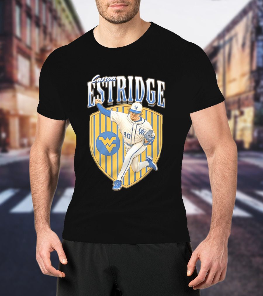 West Virginia Carson Estridge Baseball Running Pose T-Shirt