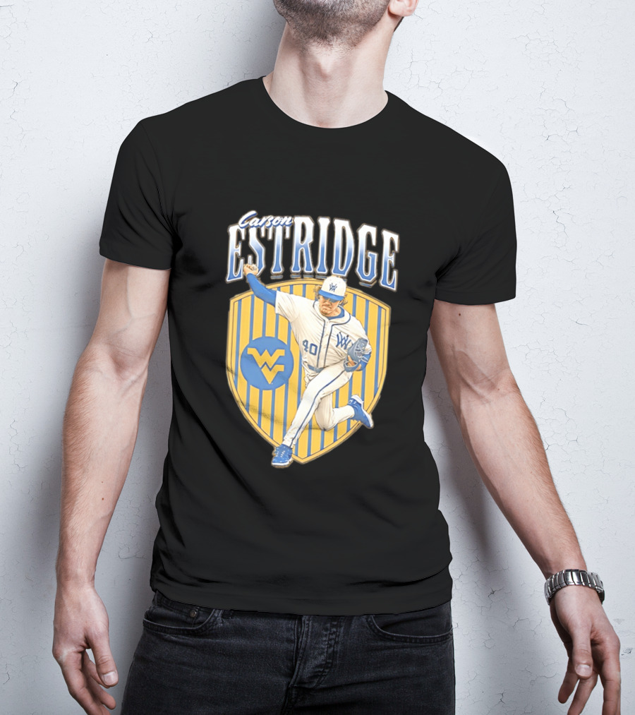 West Virginia Carson Estridge Baseball Running Pose T-Shirt