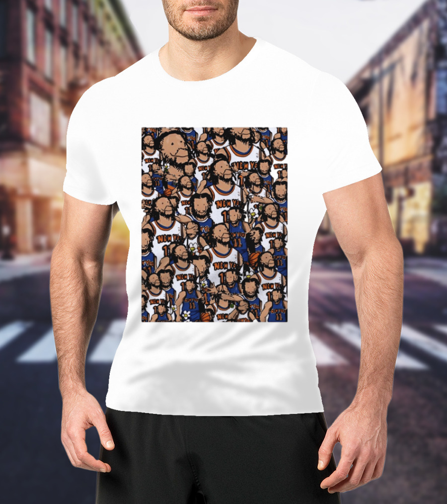 Jalen Brunson New York Knicks Number 11 NEMY Cartoon Collage T-Shirt