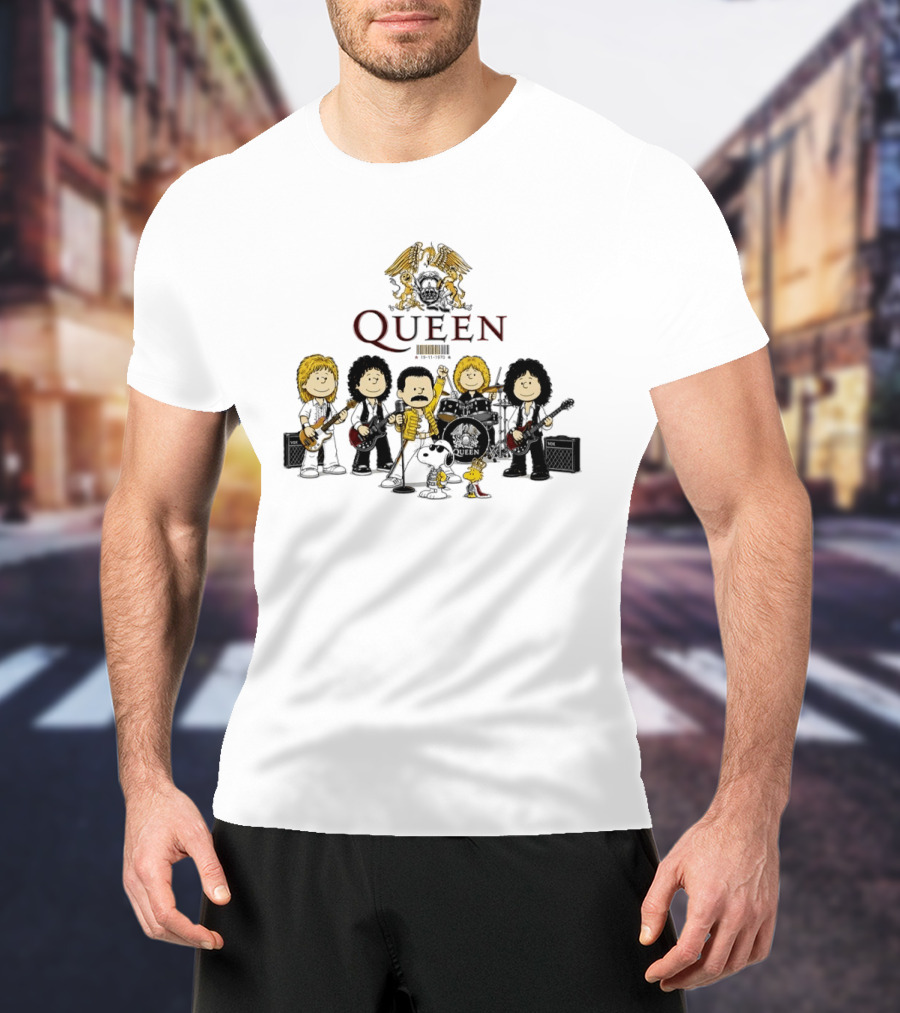 Queen Peanuts Collaboration With Snoopy And Woodstock Cartoon Band Members T-Shirt