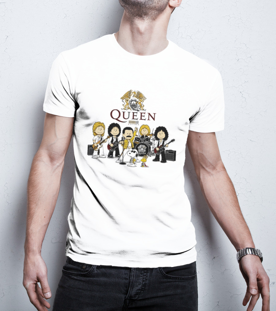 Queen Peanuts Collaboration With Snoopy And Woodstock Cartoon Band Members T-Shirt